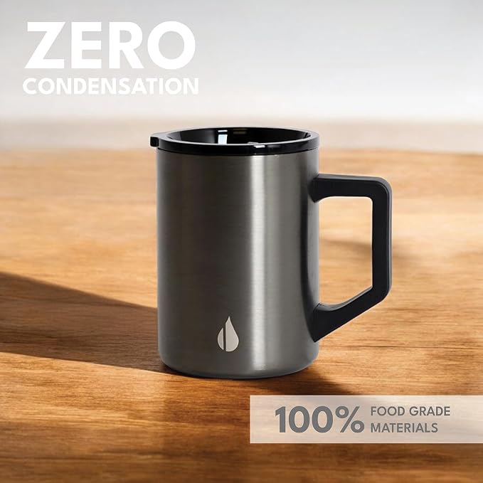 Elemental Insulated Coffee Mug - Triple Wall Stainless Steel Summit Travel Cup for Hot and Cold Drinks - Thermal Coffee Mug with Lid and Handle for Camping, Office & Travel 16oz - Gunmetal