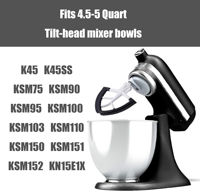 Flex Edge Beater for KitchenAid,Mixer Attachement Compatible With KitchenAid,Mixer Accessory,Fits Tilt-Head Stand Bowls For 4.5-5 Quart Bowls,Beater With Silicone Edges,Black