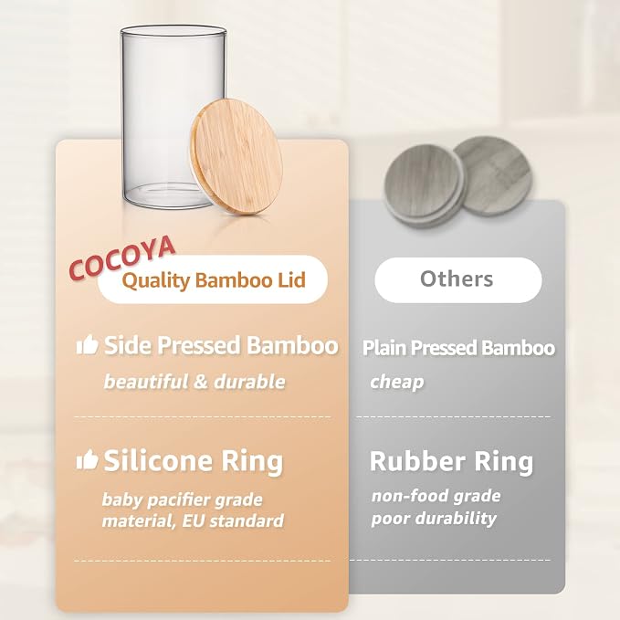 COCOYA 32 FL Oz Glass Jars with Bamboo Lid Set, 4Pack UPGRADE Thick Glass Pantry Storage Canisters Kitchen Clear Food Containers, for Dry Foods Nut Meal Prep Coffee Bean Candy Sugar Cookie Cereal