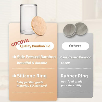 COCOYA 32 FL Oz Glass Jars with Bamboo Lid Set, 4Pack UPGRADE Thick Glass Pantry Storage Canisters Kitchen Clear Food Containers, for Dry Foods Nut Meal Prep Coffee Bean Candy Sugar Cookie Cereal