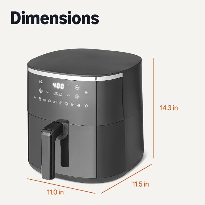 Amazon Basics 6-Quart Air Fryer with Easy View Window, 8 Preset Menus, 1550W, Black