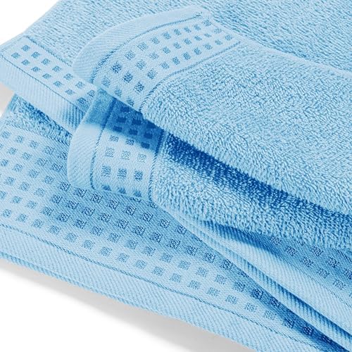 GLAMBURG Ultra Soft 3 Pack Cotton Towel Set, Contains a Bath Towel 28x55 inch, a Hand Towel 16x24 inch & a Wash Coth 12x12 inch, Ideal Everyday use, Compact & Lightweight - Sky Blue