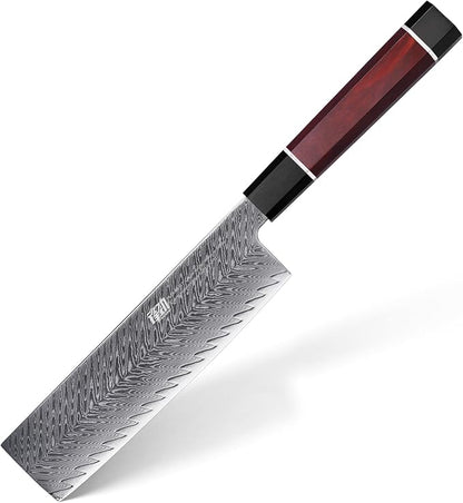 FINDKING Usuba Nakiri Knife 7 Inch, Damascus Vegetable Cleaver for Chopping & Mincing, Straight Edge, Japanese Style (Samurai Series)