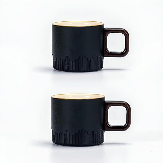 Zurucily Espresso Cups Set of 2, 2 oz Ceramic Espresso Cups, Demitasse Cups for Tea or Coffee (Black)