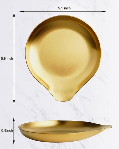 VanlonPro Stainless Steel Spoon Rest, Spatula Ladle Holder, Stainless Steel Utensil Spoon Rest Holder, Brushed Finish, Dishwasher Safe 5.9 x 5.1 Inch (Round Gold 1PC)