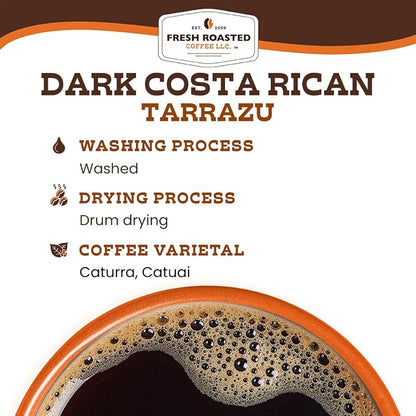 Fresh Roasted Coffee, Dark Costa Rican Tarrazu Whole Bean Coffee, Med-Dark Roast, Kosher, 5 lb (80 oz)