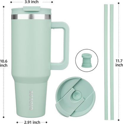 BJPKPK 40oz Stainless Steel Insulated Tumbler With Handle And Lid Straw Travel Coffee Mug Thermal Cup,Pistachio Green