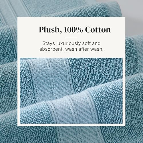 Modern Threads 6 Piece Bath Towel Set – Bathroom Set with 2 Bath Towels, 2 Hand Towels, and 2 Wash Cloths – 100% Cotton, Super Absorbent & Extra Soft – Reversible Botanical Vine (Blue)