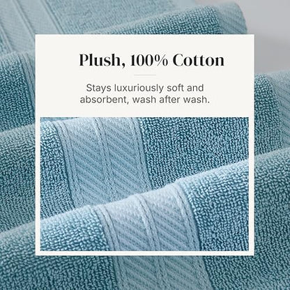 Modern Threads 6 Piece Bath Towel Set – Bathroom Set with 2 Bath Towels, 2 Hand Towels, and 2 Wash Cloths – 100% Cotton, Super Absorbent & Extra Soft – Reversible Botanical Vine (Blue)