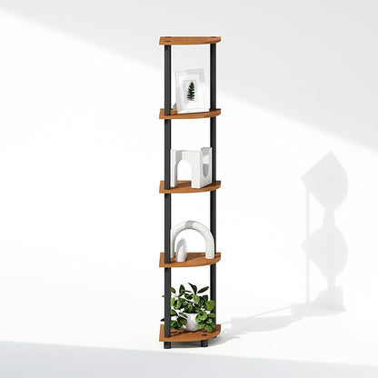 Furinno Turn-N-Tube Storage Shelves, 5-Tier Book Shelf, Corner Shelf, Toolless Open Shelves, for Organization and Storage, Living Room, Home Office, Hallway, Bedroom, Light Cherry