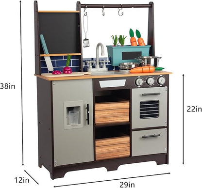 Play Kitchen for Kids, Wooden Kids Play Kitchen Playset Chef Pretend Play Set for Toddlers, Toys Kitchen with 12 Pcs Toy Food & Cookware Accessories