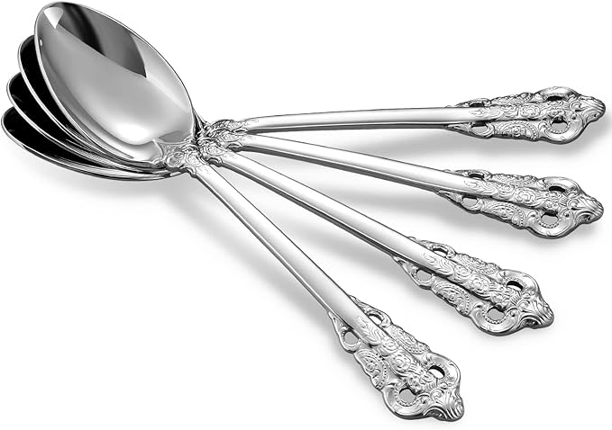 KEAWELL Luxury Dinner Spoon, Set of 4, 18/10 Stainless Steel Tablespoons, Silverware Spoon Set, Mirror Polished, 7.8 Inches (Silver)