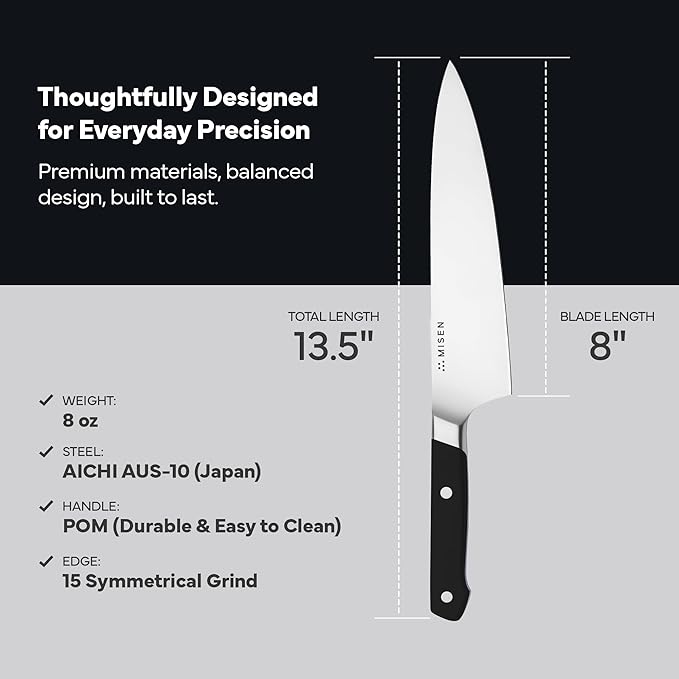 Misen 8 Inch Chef Knife, AUS-10 Japanese Stainless Steel - Black
