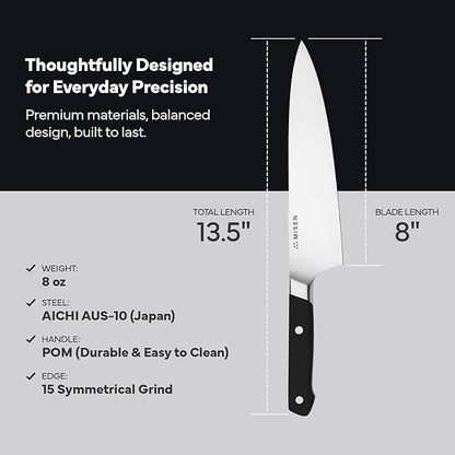 Misen 8 Inch Chef Knife, AUS-10 Japanese Stainless Steel - Black