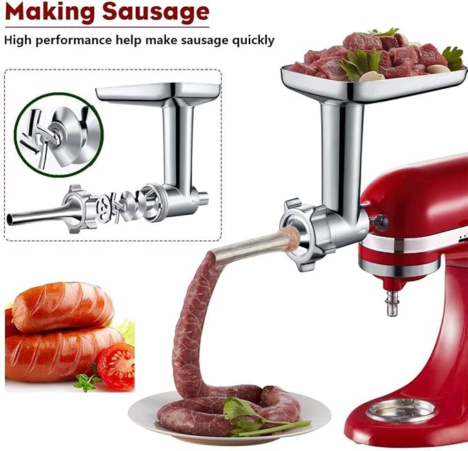 GVODE Meat Grinder Attachment for KitchenAid Stand Mixer, Meat Grinders Includes 4 Grinding Plates, 3 Sausage Stuffer Tubes, 2 Grinding Blades, For KitchenAid Mixer Attachments