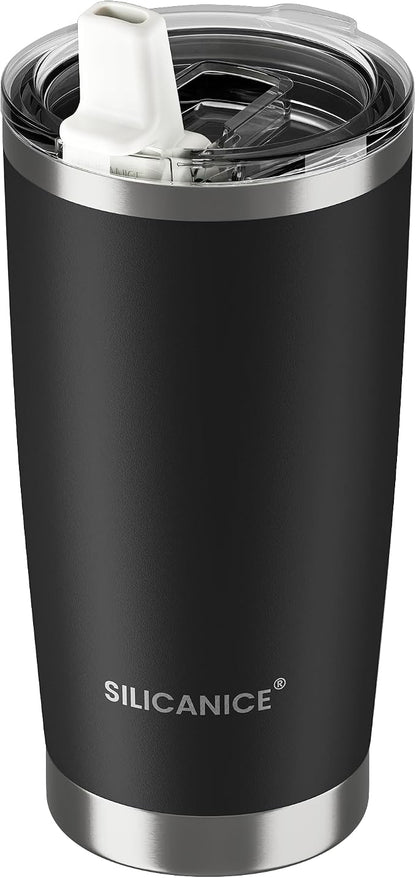 20oz Hygienic Insulated Tumbler — 100% Leakproof Lid with Removable Spout & Straw, Reinforced Vacuum-Protection Base, Cup Holder Friendly, for Iced Coffee, Smoothie/Water on the Go - Black