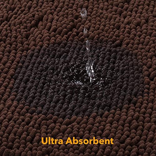 Yeaban Chenille Brown Bathroom Rug 17"x24", Non-Slip Rubber Backing