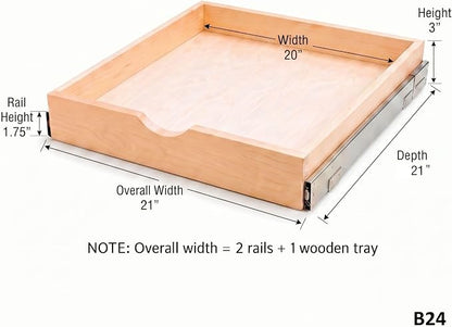 Couver Pull Out Drawers For Cabinets, Soft Close Slide Out Wood Shelves Storage Organizer for Kitchen, Finished, Heavy-Duty, Bottom/Side Mount, 21"W x 21"D x 3"H