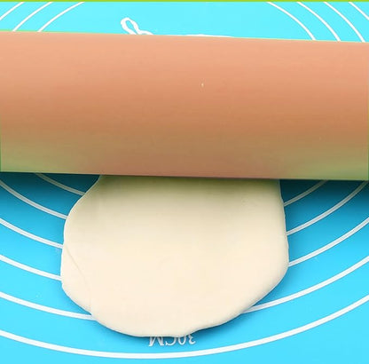 Silicone Rolling Pin, Orange 9 Inch Pin with Wooden Rotatable Handle for Dough of Baking Bread, Cookie, Pizza (orange, 9 inch)