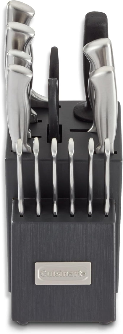Cuisinart Professional Block Knife Set, 15pc Cutlery Knife Set with Steel Blades for Precise Cutting, Lightweight, Stainless Steel, Durable & Dishwasher Safe, Woodgrain Grey Finish
