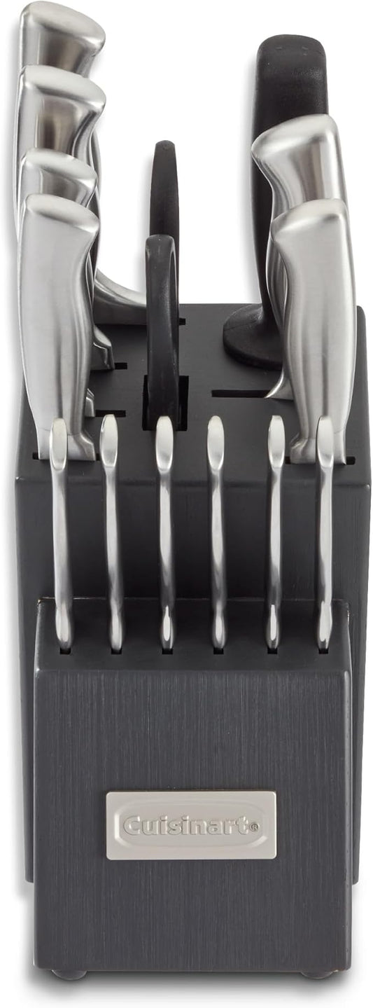 Cuisinart Professional Block Knife Set, 15pc Cutlery Knife Set with Steel Blades for Precise Cutting, Lightweight, Stainless Steel, Durable & Dishwasher Safe, Woodgrain Grey Finish