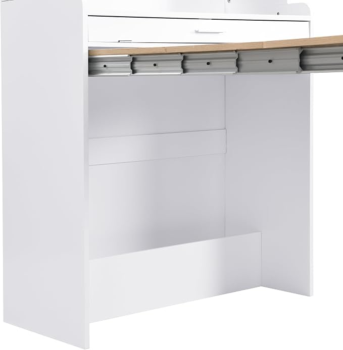 VilroCaz Multifunctional 69" Height Kitchen Pantry with Hutch and Foldable Dining Table, Freestanding Cupboard Cabinet with Storage Shelf and Side Hooks for Small Places (Natural-5.8)