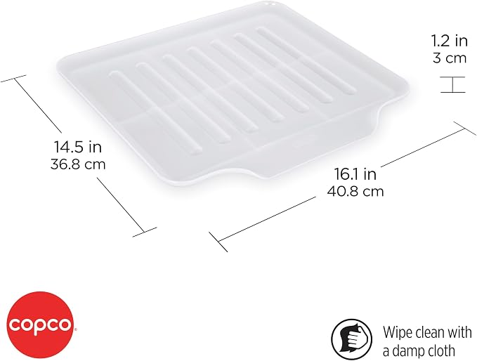 Copco Small Clear Drain Board Fits Under Any Small Dish Rack to Catch Water or for Larger Pots Alone, Angled Base Allows for Self Draining with Raised Ribs to Prevent Water from Puddling