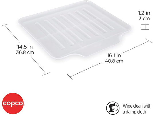 Copco Small Clear Drain Board Fits Under Any Small Dish Rack to Catch Water or for Larger Pots Alone, Angled Base Allows for Self Draining with Raised Ribs to Prevent Water from Puddling