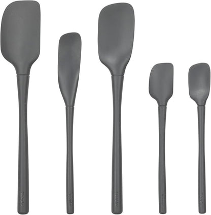 Tovolo Flex Core 5 Piece Silicone Spatula Set Heat Resistant All Silicone Utensils Include Non Stick Spatula Spoonula Jar Scraper, Dishwasher Safe BPA Free Spatulas for Baking Mixing, Charcoal Gray