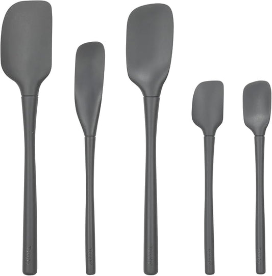 Tovolo Flex Core 5 Piece Silicone Spatula Set Heat Resistant All Silicone Utensils Include Non Stick Spatula Spoonula Jar Scraper, Dishwasher Safe BPA Free Spatulas for Baking Mixing, Charcoal Gray