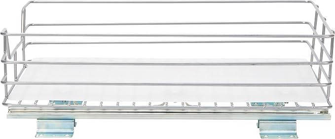 Household Essentials Brushed Steel Pull-Out Pantry Basket with Plastic Liner, Silver