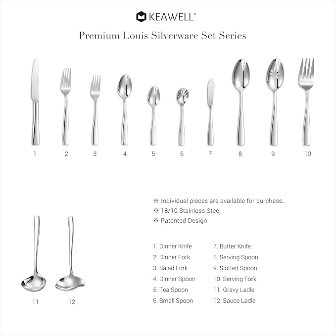 KEAWELL Premium Louis Table Utensils, 18/10 Stainless Steel, Squared Edge, Mirror Finish, Dishwasher Safe (Serving Spoons, Set of 2)