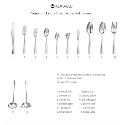 KEAWELL Premium Louis Table Utensils, 18/10 Stainless Steel, Squared Edge, Mirror Finish, Dishwasher Safe (Serving Spoons, Set of 2)