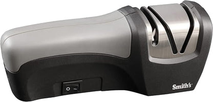 Smith’s 50029 Compact Electric Knife Sharpener , Stainless , Kitchen Knife 2 Stage Sharpener , Electric & Manual , Blade Guide , Quick Sharpening & Polishing , Straight Edge Blades , Handheld 120 V