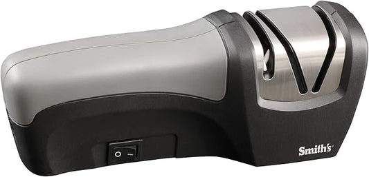 Smith’s 50029 Compact Electric Knife Sharpener , Stainless , Kitchen Knife 2 Stage Sharpener , Electric & Manual , Blade Guide , Quick Sharpening & Polishing , Straight Edge Blades , Handheld 120 V