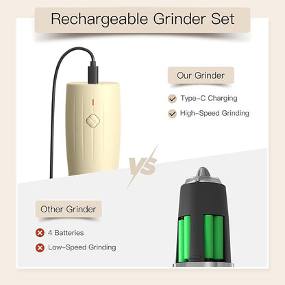 Ultrean Electric Salt and Pepper Grinder Set, USB-C Rechargeable, Salt and Pepper Shakers Spice Mill with 6 Adjustable Coarseness LED Light Larger Capacity, Kitchen Gadget, Gift for Women Mom, Cream