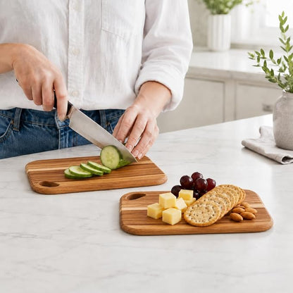 Socisen 2-Pack Small Teak Cutting Boards, 8.6" Mini Wood Charcuterie Board | Premium Teak Wood·FSC Certified·Lightweight Chopping Board·Non Toxic Serving Board·Tiny Cheese Board Set·Easy to Clean