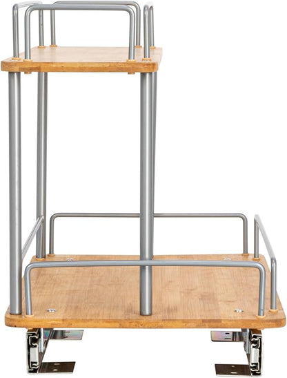 Household Essentials Bamboo and Silver Iron Two-Tier Slide-Out Organizer
