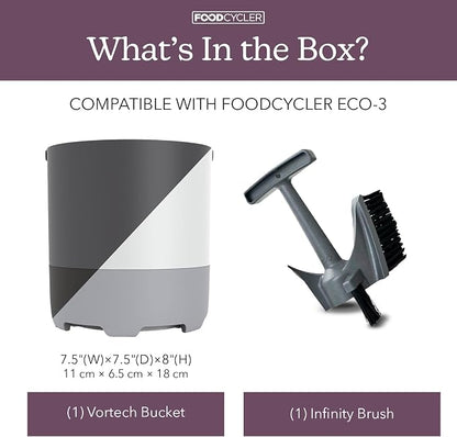 FoodCycler Eco 3 Bucket & Infinity Brush Pack – Kitchen Compost Bin Cleaner & Cleaning Brush Set – Sustainable Food Processor, Trash Can & Recycling Bin Cleaning Supplies & Essential (Grey)