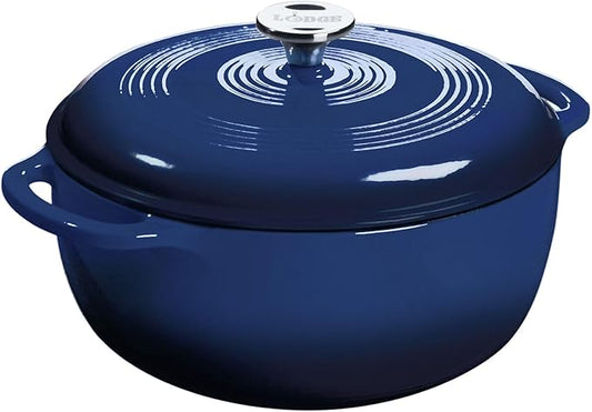 Lodge Essential Enamel Cast Iron Dutch Oven 6 Quarts - Perfect for Bread Baking, Braising, Marinating & Slow Cooking, Features Moisture-Sealing Lid & Dual Handles, Kitchen Essentials, Indigo