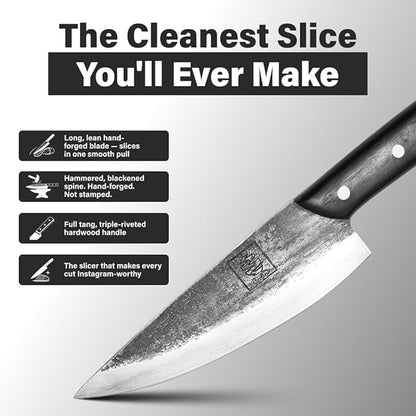COOLINA Tungsten XL Chef Knife, Kitchen Utility Knife for Cutting, Chopping Meat, Vegetables 9-inch Blade, German Tungsten Steel