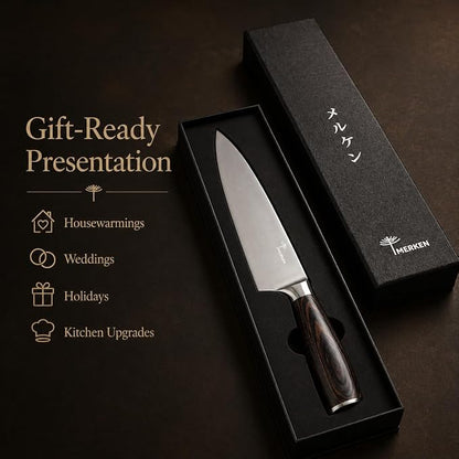 MERKEN 8 Inch Chef Knife, 5Cr15MoV High Carbon Stainless Steel Blade with Pakkawood Handle