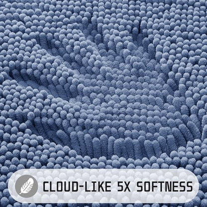 Yimobra Washable Bathroom Rugs, Super Soft & Absorbent Chenille Bath Mat for Floor & Carpet, Quick Dry Non Slip Bath Mat for Tub Shower, 32"x20",Denim Blue