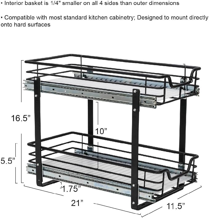 Household Essentials Matte Black Steel Dual Slide Organizer with Plastic Details