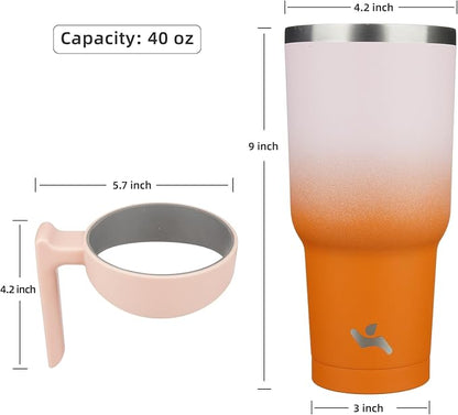 Konokyo 40 oz Tumbler with Handle and 2 Straw 2 Lid, Insulated Water Bottle Stainless Steel Vacuum Cup Reusable Travel Mug,Coral