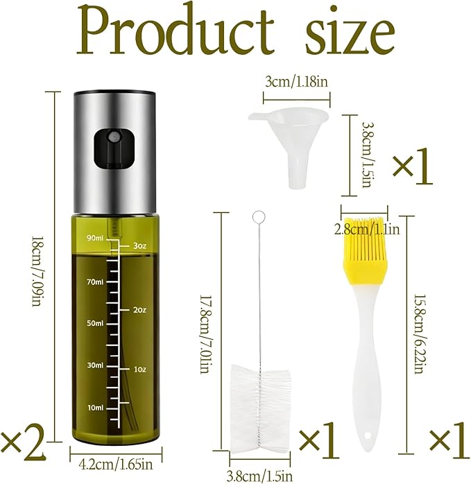 2 Pcs Oil Sprayer For Cooking,Olive Oil Sprayer,Light-Proof 100ml Food Oil Dispenser For Kitchen,For Kitchen Gadgets, Air Fryer,Salad, Frying,Bbq