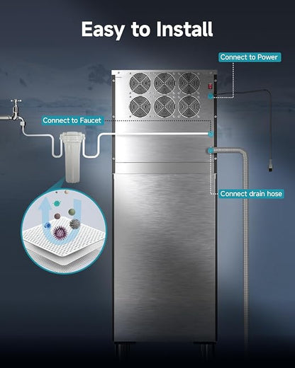 EUHOMY Commercial Ice Maker Machine,600lbs/24H,Industrial Ice Machine with 300lbs Storage Bin,Ice Ready in 10-15 Mins,SECOP Compressor&ETL,Stainless Steel Ice Maker for Bar/Cafe/Restaurant/Business