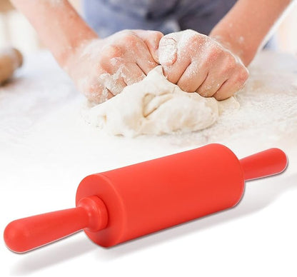 Non-Stick Silicone Rolling Pin Dough Rollers for Baking and Rolling Dough with Wooden Handle for Home Kitchen Children Cake 9 Inch(Blue)