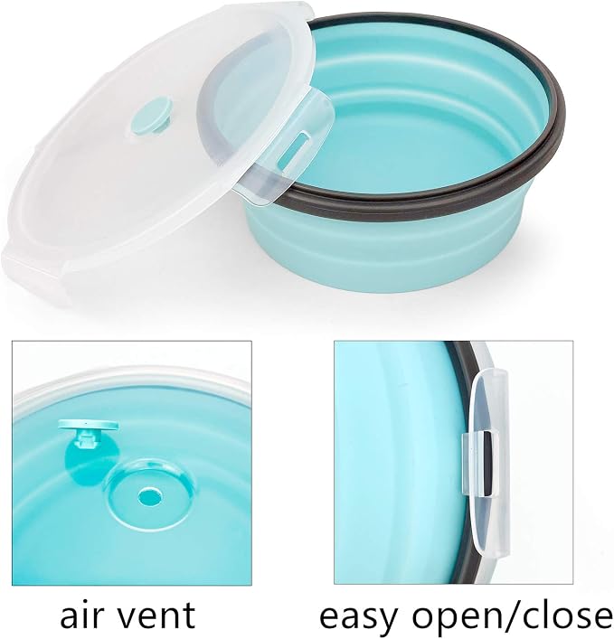 CARTINTS 1200ml Large Collapsible Meal Prep Containers, Reusable Silicone Food Storage Containers, Stackable Fridge Storage Containers, With Leakproof Lids, Microwave and Freezer Safe, Blue