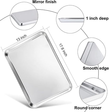 TeamFar Stainless Steel Baking Sheet, 17.6 x 13 x 1inch Half Baking Pan Cookie Sheets with Cooling Rack & 50PCS Parchment Papers for Baking/Roasting/Broiling, Healthy & Sturdy, Dishwasher Safe